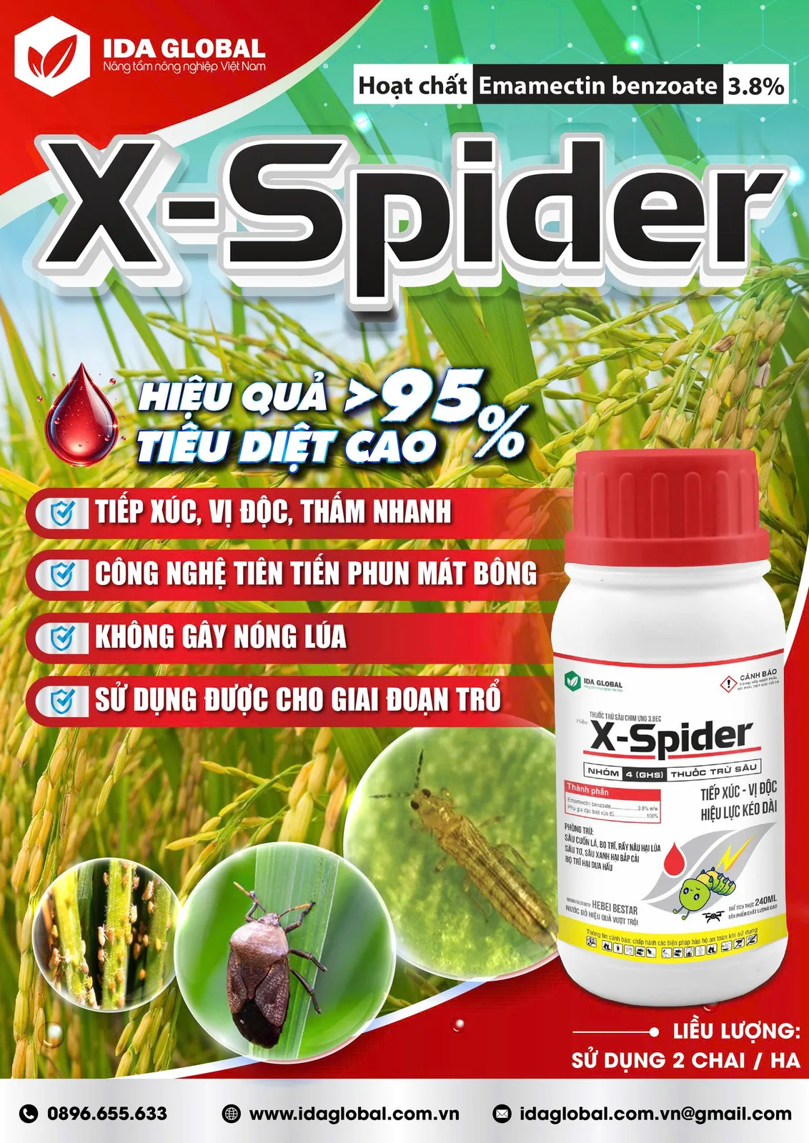 đặc trị bọ xít hôi hại lúa với sản phẩm x-spider. Liên hệ tư vấn sản phẩm hotline 0896.655.633